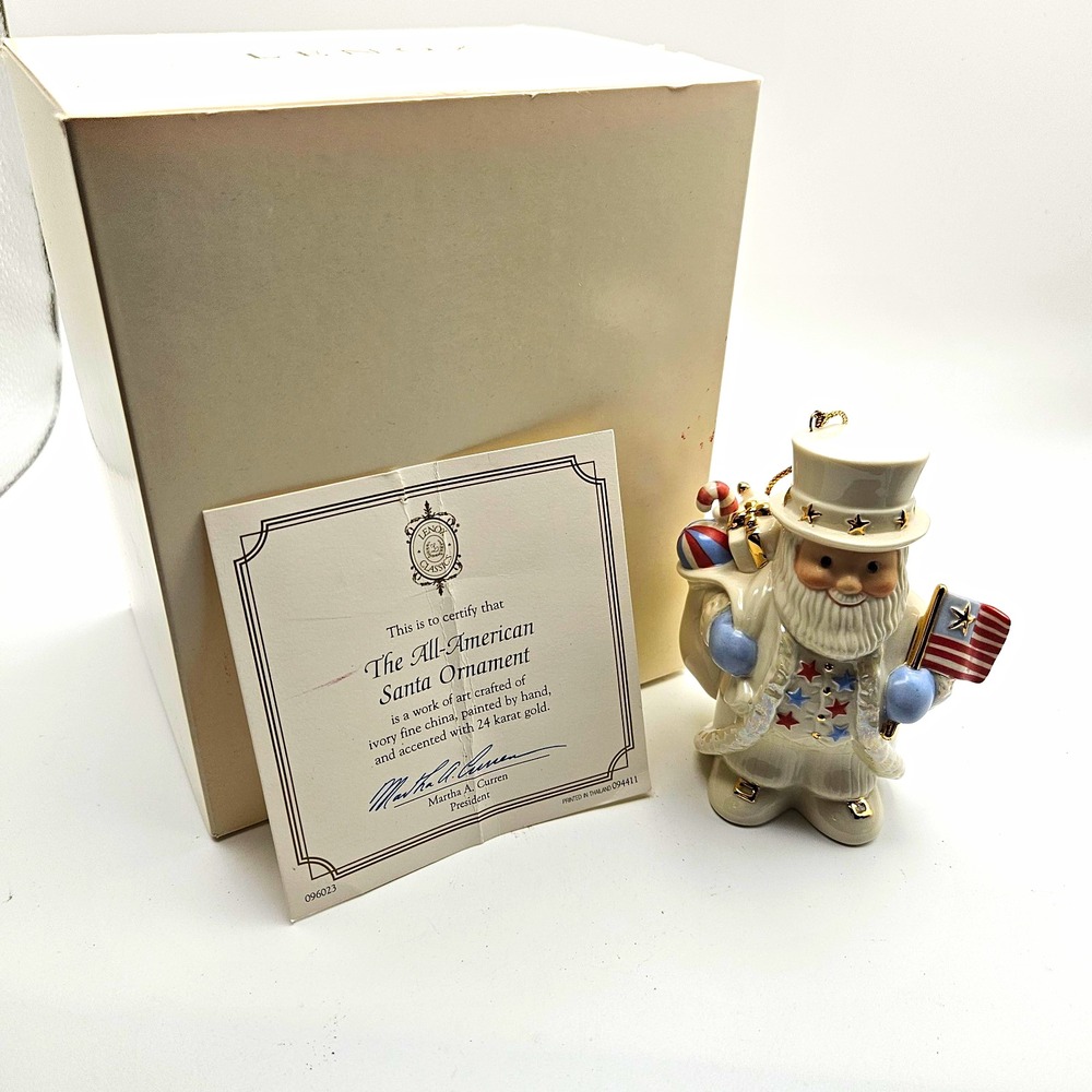 Lenox Classics All-American Santa Fine Ivory China Hanging Ornament 2002 Box/COA